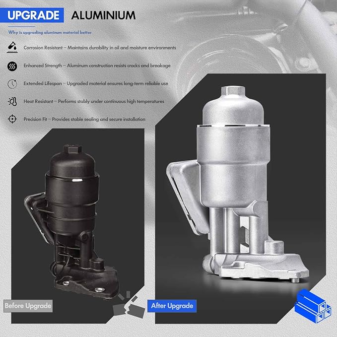 26300-3CAB1 Upgrade Aluminum Oil Filter Complete Assembly Kit Fit for Santa Fe 2013-2019 Azera 2012-2017 For Kia Cadenza 2014-2016 Sedona 2015-2018 Sorento 2012-2018 Replace# 26300-3CAB0, 26320-3CAA0