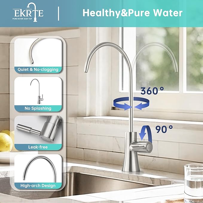 EKRTE Stainless Steel Drinking Water Faucet, Filtered Water Reverse Osmosis RO Faucet for Kitchen Sink, Brushed Nickel Reverse Osmosis Tap for Kitchen Sink
