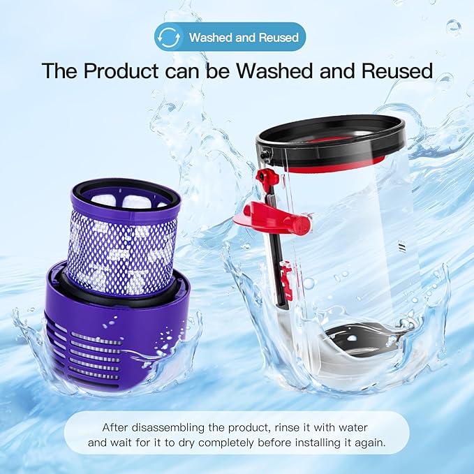 QINAN Upgraded Canister Replacement Parts Compatible With Dyson Cyclone V10 Animal,V10 Total Clean,V10 Absolute,V10 Animal,SV12 Vacuum Dust Bucket HEPA Filter attachments 969509-01, Blue/Grey