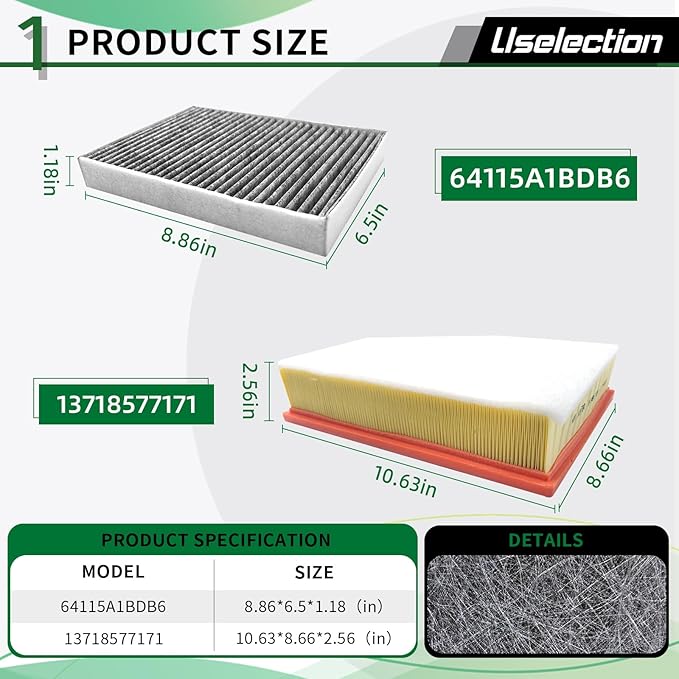 Cabin Engine Air Filter ACtivated Carbon Kit for 2019-2023 BMW X5 X7 X6 (3.0L ONLY), 2017-2023 BMW 530i, 530i xDrive, 540i, 540i xDrive, 530e,740i,740i xDrive,840i(Special attention not for 4.4L V8)