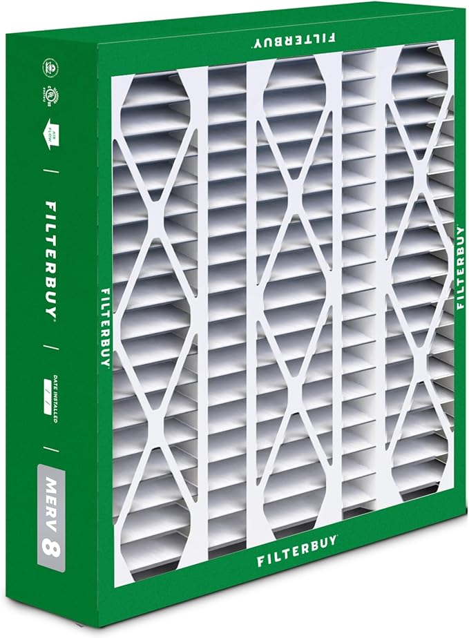 Filterbuy 20x25.25x3.5 Air Filter MERV 8 Essential Dust & Allergy Defense (3-Pack), Pleated HVAC AC Furnace Filters for AprilAire Space-Gard 102 & 2120 (Actual Size: 19.94 x 25.38 x 3.75)