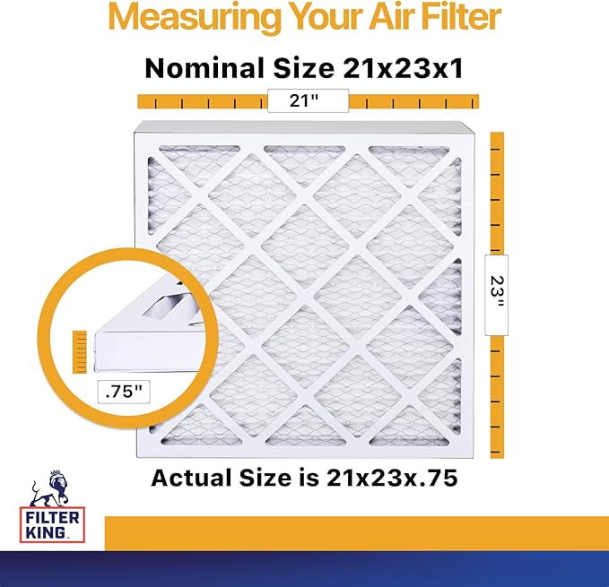Filter King 21x23x1 Air Filter (MERV 13) (12-Pack) Dust & Allergy Control AC Furnace Filters, MADE IN USA, HVAC, Pleated, Electrostatic (Actual Size: 21 x 23 x .75)