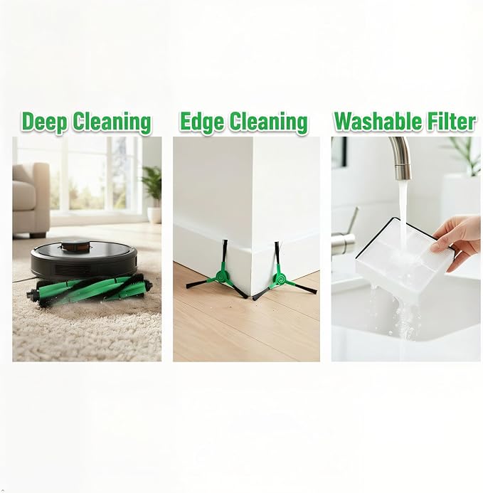 Replacement Parts Accessories for iRobot Roomba 104/105 Vac & Combo Essential Vac 2 Y0110,Y0112,Y0140,Q0120 Q052 2 Main Brush Rollers, 8 Hepa Filters, 8 Side Brushes, 1 Brush Cleaning Tool