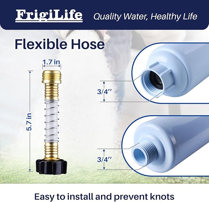 RV Inline Water Filter with Anti-Kink Hose Protector, NSF/ANSI 42 Certified, GAC & KDF Filtration, Reduces Chlorine & Odors, Fresh Clean Water for RVs, Camping, Car Washing, Gardening and Pools, 3PACK