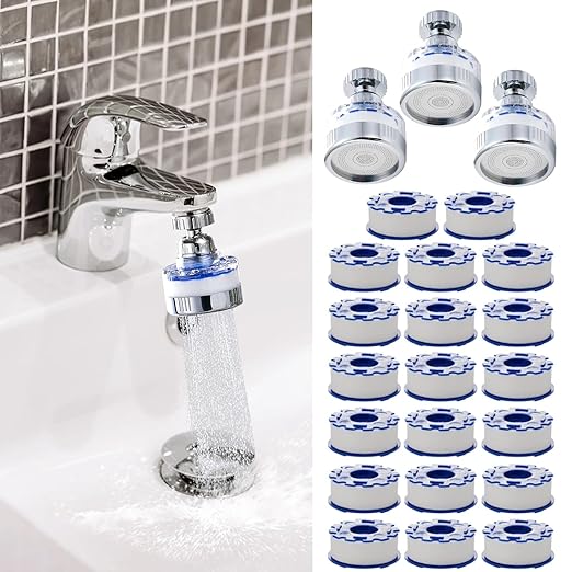 23 Pcs Sink Water Filter Faucet Set, Universal 360 ° Rotating Kitchen Faucet Water Purifier, Bathroom Faucet Filter Removes Chlorine Fluoride Hard Water for Home Kitchen w/20 Cartridge