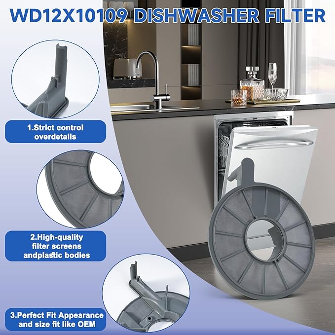 WD12X10109 Dishwasher Filter Compatible with GE PDW8200J03WW ZBD6880K10SS PDW9280J10SS,WD12X10109 Dishwasher Screen Filter Replace AP3794323 WD12X10050 1088479 AH958919 EA958919 PS958919