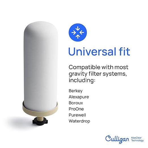 Culligan MaxClear 2.25 Gallon Gravity Water Filter System, Brushed Stainless-Steel Countertop Water Filter NSF/ANSI Certified to Reduce Microplastics, Lead & Total PFAS, with 2 Ceramic Filters
