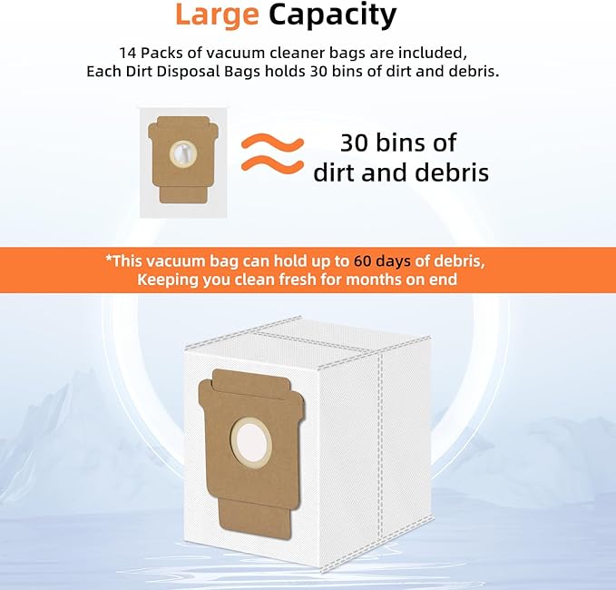 14 Pack Replacement Vacuum Bags Compatible with iRobot Roomba Q0520, 104/105 Combo, Plus 405/504/505 Combo, Max 705 Vac Clean Base Automatic Dirt Disposal Bags