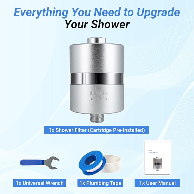 ADX-PRO-7 Long Lasting Titanium Aluminum Shower Filter – Independently Tested to NSF/ANSI 177 Standards, Reduces 99% Chlorine & Heavy Metals, Water Softener Filter (chrome, 1 Filter & Tool Kit)