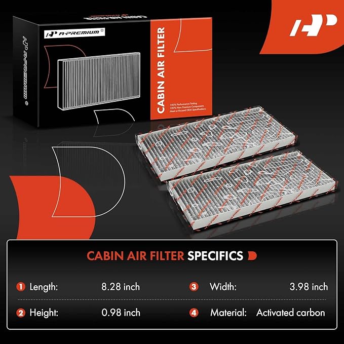 A-Premium 2-PC Cabin Air Filter with Activated Carbon Compatible with Nissan & Infiniti Models - Titan 2004-2015, Armada 2005-2015, NV2500 NV3500 2012-2014, QX56 2004-2010 - V8 5.6L