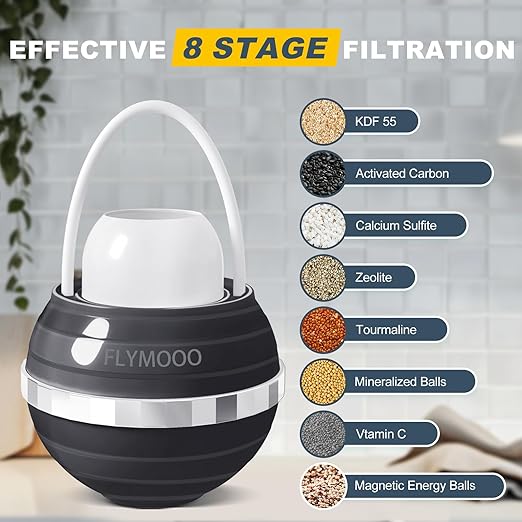 Bath Filter for Tub, Bathtub Faucet Water Filter with 8 Stages & 2,500 Gallons of Filtration to Reduce Contaminants for Softer, Smoother Skin (Black)