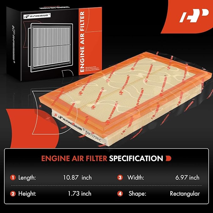 A-Premium Engine Air Filter Compatible with Mercedes-Benz C300 2015-2018, C350e 2016-2018, E300 2017-2019, GLC300 2016-2019, GLC350e 2018-2020, SLC300 2017-2019, SLK300 2016, 2.0L, Replace# 2740940104