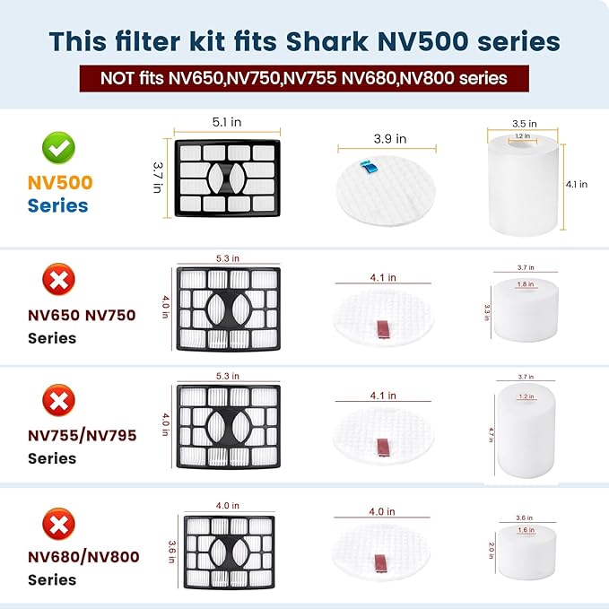 Colorfullife Filters for Shark Rotator Pro Lift-Away NV500, NV501, NV502, NV503, NV505, NV510, NV520,NV552,UV560, Xff500 Xhf500 (Not Fit NV650,NV750 Series)