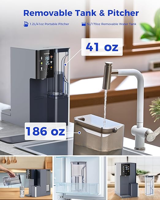 3S Instant Hot Reverse Osmosis Water Filter Countertop, 7-Stage RO Water Filtration System with 2 Portable Pitchers, NSF/ANSI 372,42,58, Reduce TDS PFAS, No Install (CT910H-2 Pitchers)