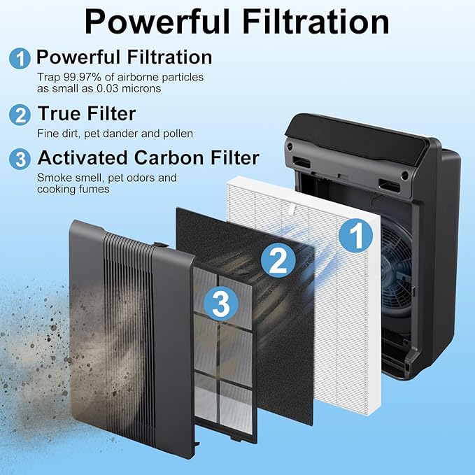 True High Efficiency C535 Replacement 115115 Filter A Compatible with Winix PlasmaWave C535, 5300-2, 6300-2, 5300, 6300, P300, AM90, 9000, 5000, 5000B, C909, 9800, 2 x Filters + 8 x Carbon Pre-Filters