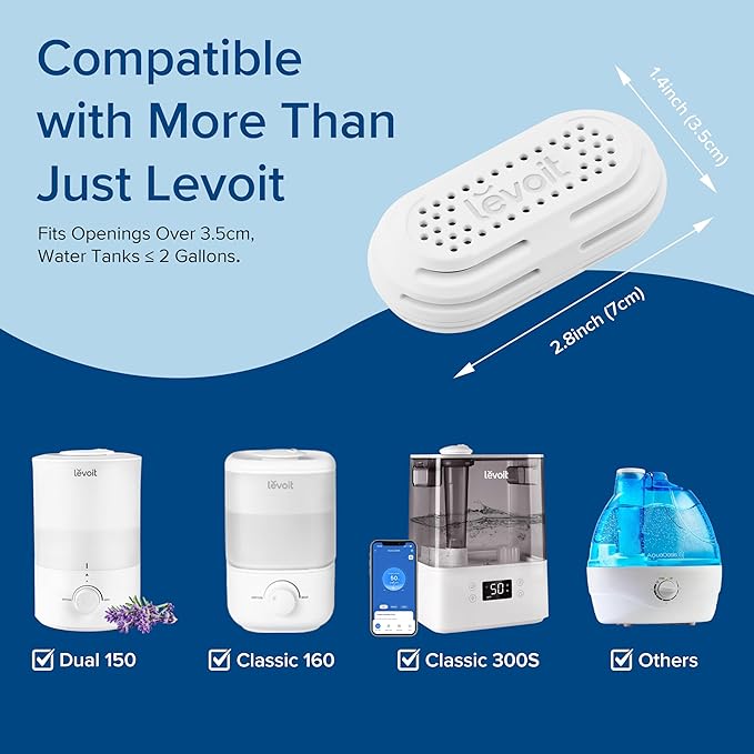 LEVOIT 3-Pack Humidifier Demineralization Cartridge, Compatible with All LEVOIT Top Fill Humidifiers, Calcium and Magnesium Ion Softening, Ultrasonic Welding Design, APP Reminder, White