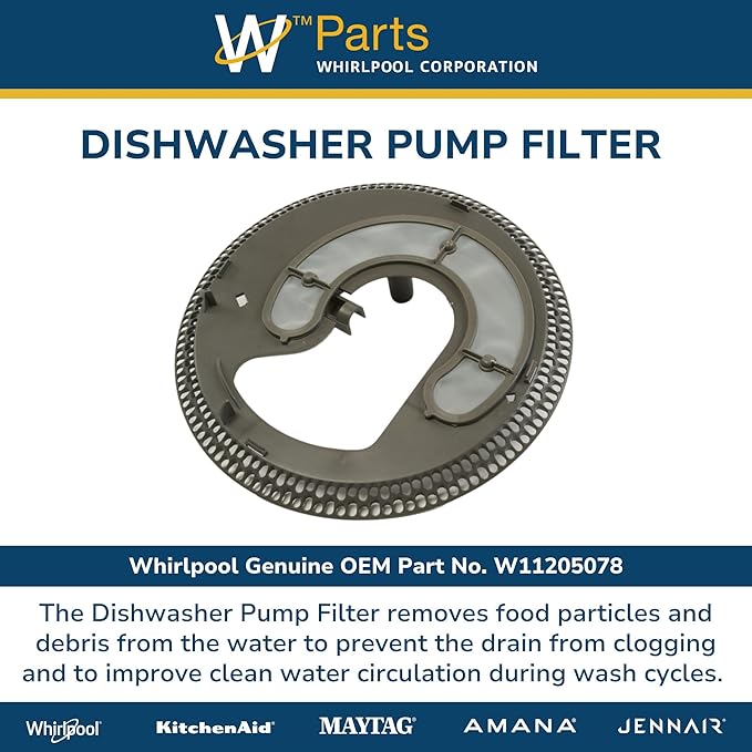 Whirlpool W11205078 Genuine OEM Dishwasher Pump Filter Replacement Part - Replaces W10591545