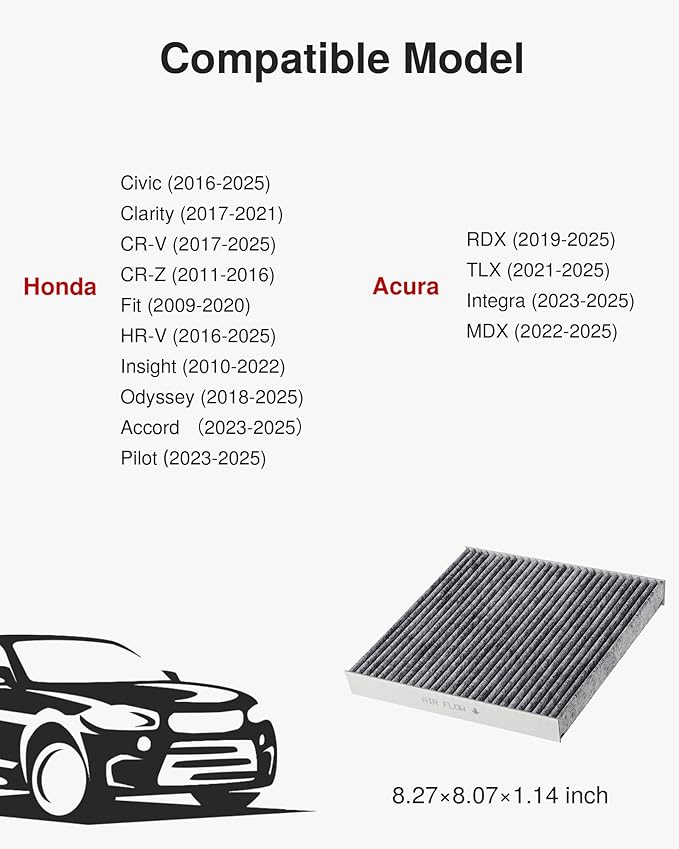 Puroma 1 Pack Cabin Air Filter with Activated Carbon Replacement for CP182, CF11182, Compatible with Honda CR-V, Civic, Accord, Odyssey, HR-V, Clarity, CR-Z, Fit, Insight, Acura MDX, RDX, TLX, Integra