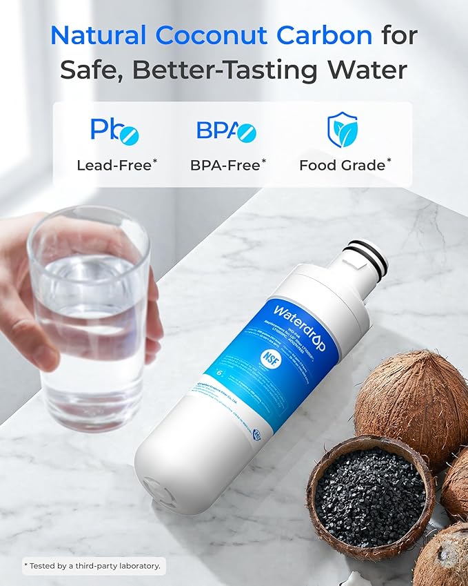 Waterdrop LT1000PC ADQ747935 MDJ64844601 Refrigerator Water Filter, Reduce chlorine, bad taste and odor, Replacement for LG® LT1000P®, ADQ74793501, ADQ74793502, Kenmore 46-9980, Pack of 3