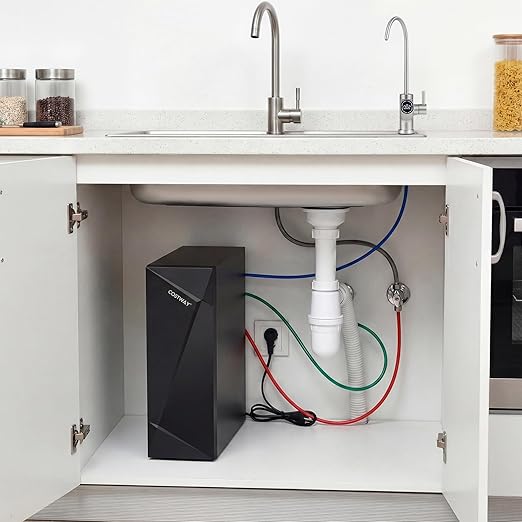 COSTWAY AW-RB20 Alkaline PH+ Reverse Osmosis Water Filter, 800 GPD Tankless Under-Sink RO System with 8-Stage Filtration, Smart LED Faucet, 2:1 Pure to Drain Ratio, High-Efficiency Water Purification