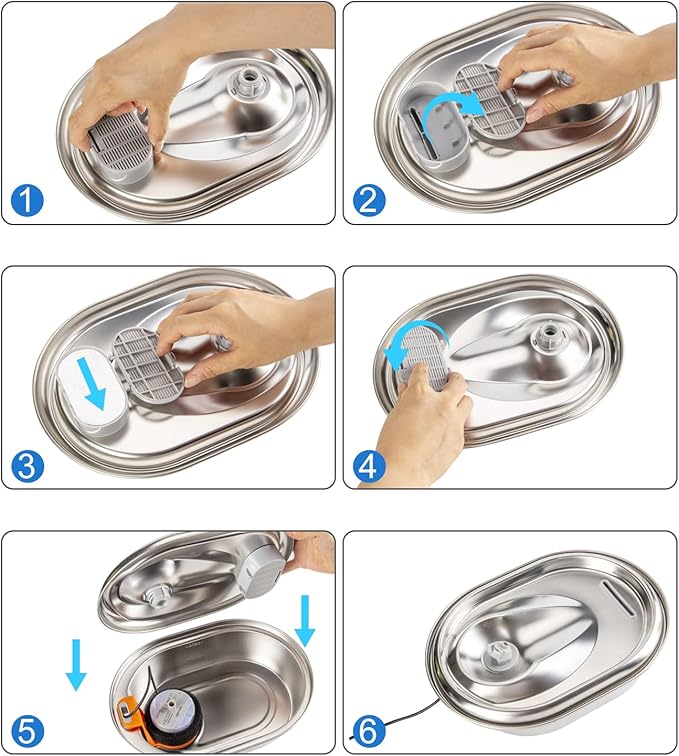 Cat Water Fountain Filters, 8 Pack Pet Replacement Filters with 8 Sponges for Stainless Steel 67oz/2L, 108oz/3.2L and 135oz/4.0L Faucet-Shaped Pet Water Fountain Dog Water Dispenser