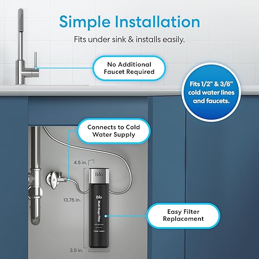 Brio 11" Under Sink Water Filter System for Kitchen & Bathroom Faucet | 3-Stage Single Housing 0.5 Micron Filters PFAS, Chlorine, Lead, Mercury+ | 10,000 Gallons or 2 Years | NSF 42 & 372 Certified