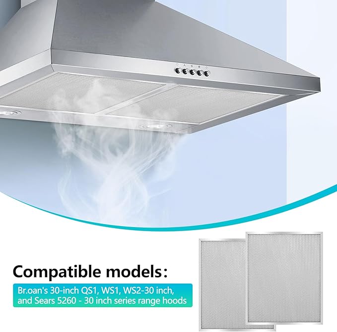 BPS1FA30 Universal Range Hood Filter Replacement 14.21"x11.89"x035" - Aluminum Frame & Mesh - Heavy Duty Grease Filter - 2 Pack