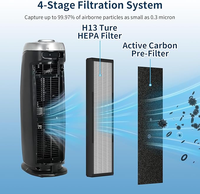 2 Pack HEPA Smoke Clear Filter Fit for GermGuardian Air Puri-fier AC4825 AC4300 AC4800 AC4900 AC4850, AC4825E Replacement Filter Fit for Germ Guardian Air Puri-fier