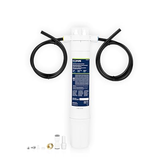 EcoPure Main Faucet Under Sink Inline Water Filtration System (EPWUFF1) | NSF Certified | Reduces Chlorine, Sediment & Cysts | No Additional Faucet Required