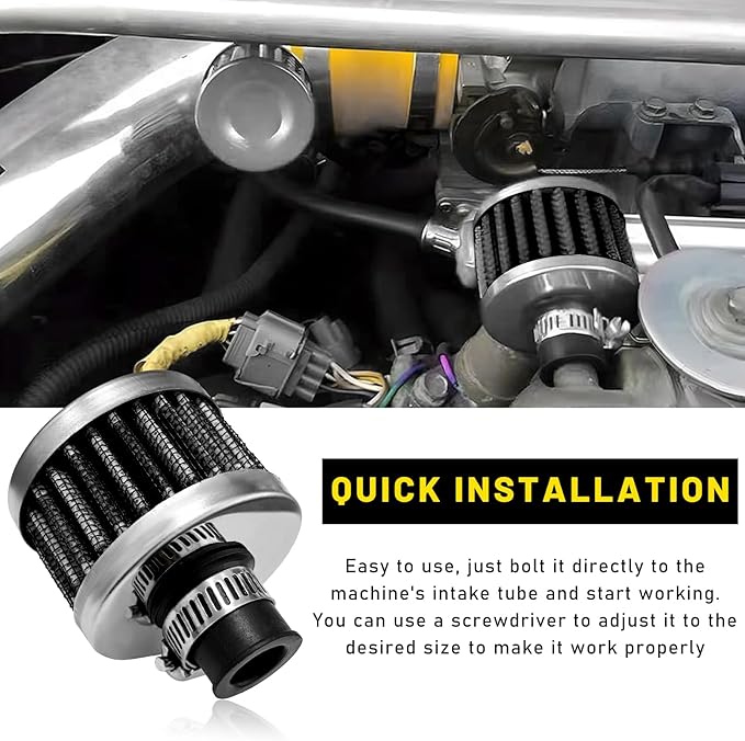 12mm Mini Air Filter, Universal Motor Cold Air Intake Filter Breather, Auto Turbo Vent Intake Filter Cleaner, Crankcase Breather Car Accessories for Motorcycle Engine Parts (Carbon Fiber)