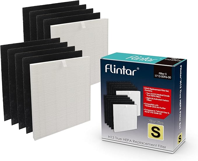 Flintar C545 True HEPA Replacement Filter S, Made in Taiwan, Compatible with Winix C545 Air Purifier, S Filter 1712-0096-00, 2 H13 Grade True HEPA + 8 Activated Carbon Filters