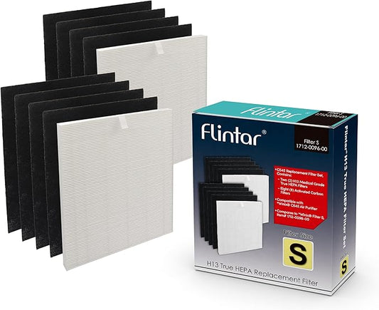 Flintar C545 True HEPA Replacement Filter S, Made in Taiwan, Compatible with Winix C545 Air Purifier, S Filter 1712-0096-00, 2 H13 Grade True HEPA + 8 Activated Carbon Filters