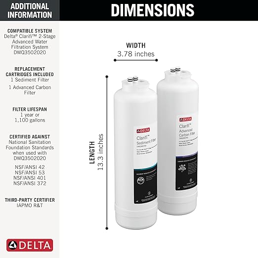 Delta Clarifi Sediment & Advanced Carbon Filter Replacement Pack for 2 Stage Under Sink Advanced Water Filter Systems, DWQ300700
