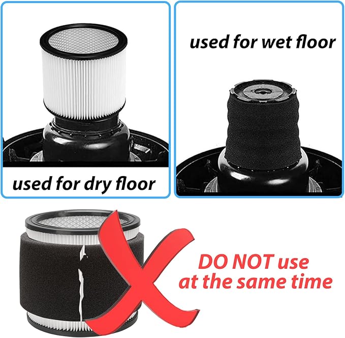 Extolife Replacement Filter Compatible with Shop-Vac 90350 90304 90333 Replacement fits most Wet/Dry Vacuum 5 Gallon and above, 2 pcs 90304 filters with caps and 4pcs 90585 foam filters