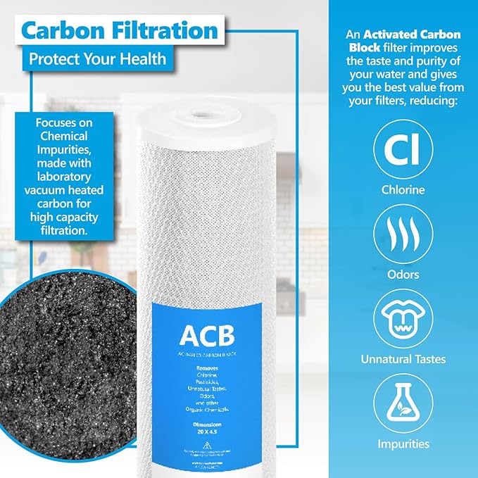 Express Water Whole House Replacement Filter Set, 3 Pack, Carbon Block, KDF, Polyphosphate for Heavy Metal and Anti Scale, Compatible with WH300SCKP, 4.5" × 20" Standard Water Filter Cartridges