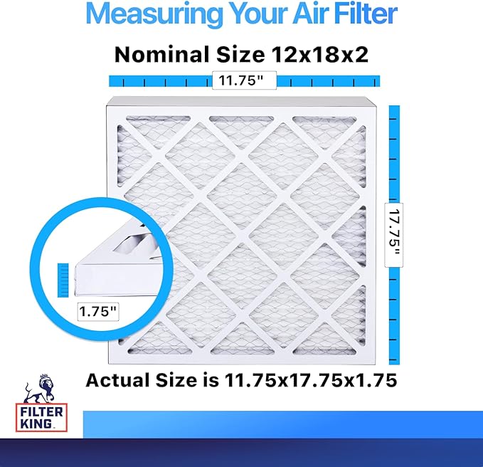 Filter King 12x18x2 Air Filter (MERV 8) (4-Pack) Dust & Allergy Control AC Furnace Filters, MADE IN USA, HVAC, Pleated, Electrostatic (Actual Size: 11.75 x 17.75 x 1.75)