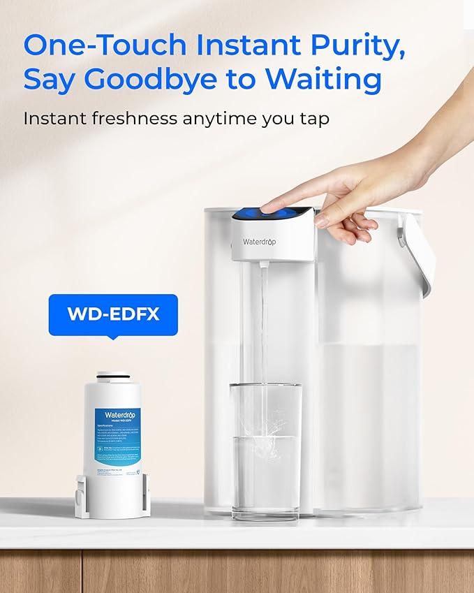 Waterdrop WD-EDFX Replacement Filters for Waterdrop Rechargeable Water Filter Dispenser WD-ED61, 200-Gallon Long-Life, 10X Filtration Efficiency, Reduce 98% Chlorine and 20+ Contaminants, 1 Filter