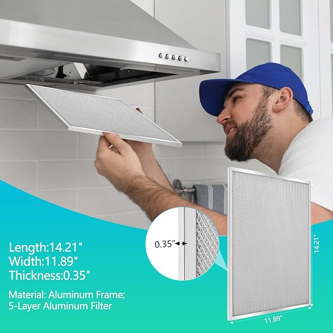 BPS1FA30 Universal Range Hood Filter Replacement 14.21"x11.89"x035" - Aluminum Frame & Mesh - Heavy Duty Grease Filter - 2 Pack