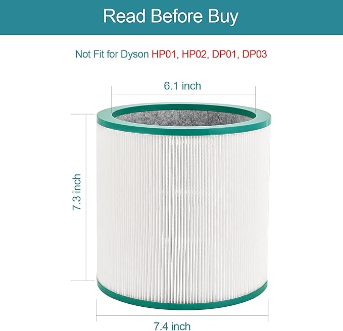 2 Pack Dyson TP02 Air Purifier True HEPA Filters Replacement for Dyson Pure Cool Link TP01, TP02, TP03, AM11, BP01 Tower Air Purifier, Compare to Part # 968126-03 2 Pack TP02 Air Purifier True Filters