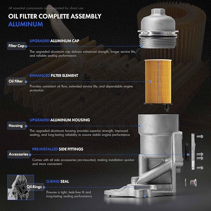 26300-3CAB1 Upgrade Aluminum Oil Filter Complete Assembly Kit Fit for Santa Fe 2013-2019 Azera 2012-2017 For Kia Cadenza 2014-2016 Sedona 2015-2018 Sorento 2012-2018 Replace# 26300-3CAB0, 26320-3CAA0