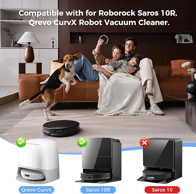 Saros 10R Accessories Kit for Roborock Saros 10R / Qrevo CurvX Robot Vacuum, 2 Dual Zero-Tangling Main Brush, 6 Dust Bags, 6 Mop Pads, 6 Side Brushes, 6 HEPA Filters