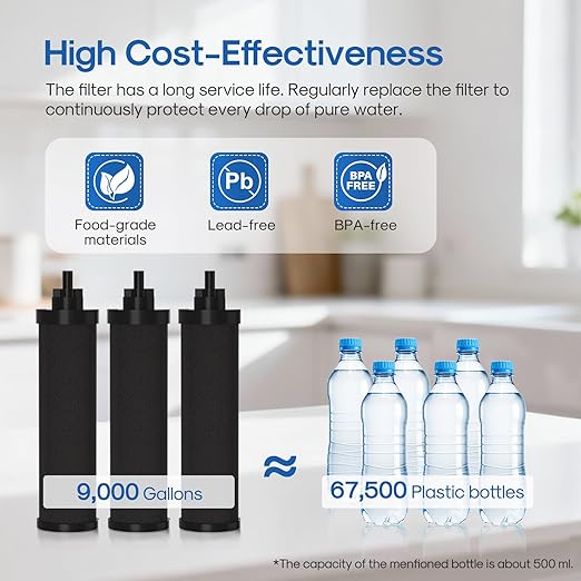 ICEPURE 3-Stage Gravity Water Filter System with Water Level Window, 304 Stainless Steel Countertop Gravity-fed Water Filtration System with 3 Filters and 1 Stand, Reduce 99% Chlorine 3G High Capacity
