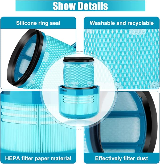 2 Pack Filter Replacement for Dyson V15 Detect, V15 Detect Absolute, V15 Submarine, V15 Detect, V11 Animal Vacuum Cleaner,Replaces Part No. 970013-02