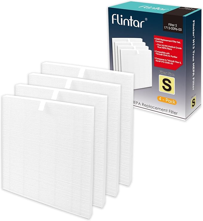 Flintar C545 Replacement Filter S, Compatible with Winix C545 Air Purifier, Part Number 1712-0096-00, H13 Grade Air Filters, 4-Pack