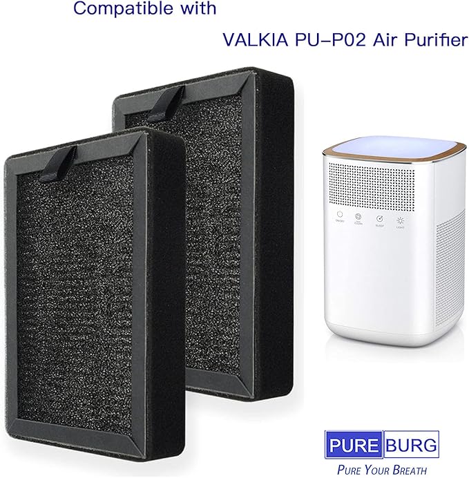 PUREBURG Replacement Filter Compatible with VALKIA PU-P02 Air Purifier, 4 Pack H13 True HEPA Activated Carbon 2-in-1 Air Clean Dust VOCs 4-Stage Filtration