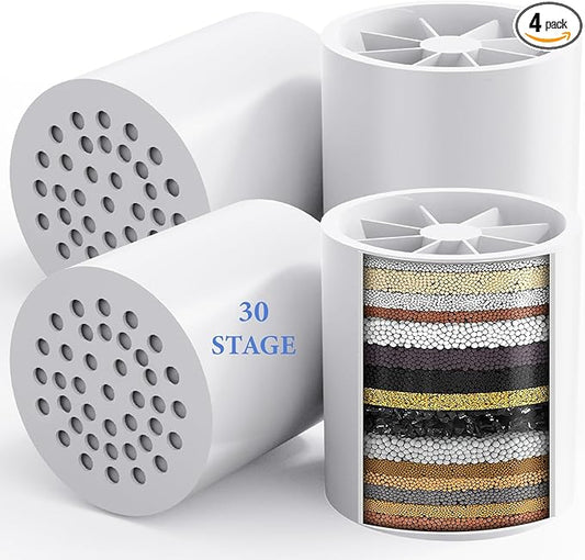 4 Pack 30 Stage Universal Shower Filter Replacement Cartridge -Removes Chlorine, Heavy Metals, Iron, Sediments-VeoryFly ShowerHead Water Filter Cartridge, Compatible with Universal Shower Filter