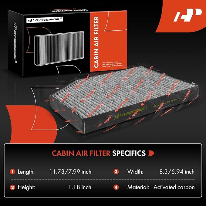 A-Premium Cabin Air Filter with Activated Carbon Compatible with BMW 330e, 330e xDrive, 330i, 330i xDrive, X3, 430i, 430i Gran Coupe, 430i xDrive, 230i, X4, Z4, i4, M240i, M340i, M4 & Toyota GR Supra
