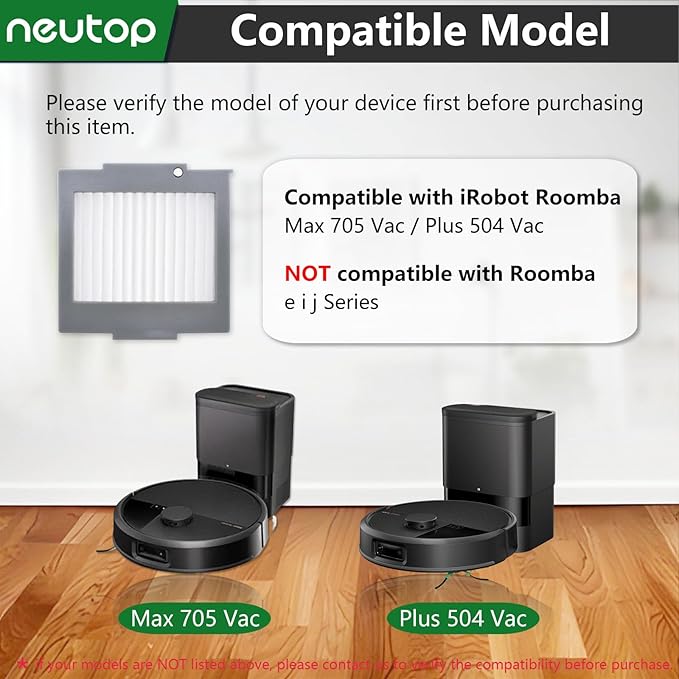 Neutop Replacement HEPA Filters Compatible with iRobot Roomba Max 705 Vac/Plus 504 Vac, Robot Parts High-Effiency Filter Accessories, 9-Pack