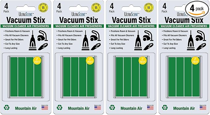 Vacuum Stix, Vacuum Deodorizer & Air Freshener Sticks for All Vacuums, Long-Lasting Vacuum Cleaner Deodorizer, Non-Toxic, Made in USA (4-Pack (16 Stix), Mountain Air)