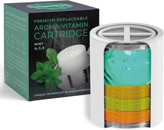 AquaHomeGroup Vitamin C + E + A Shower Filter Replacement Cartridge with Aroma Granules (Mint) - Reduces Chlorine, Supports Skin & Hair Health